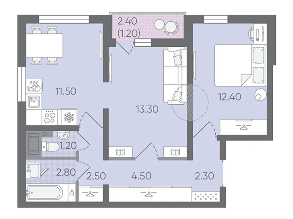 Продается 2-комнатная квартира, 51,7 м² - Фото 1