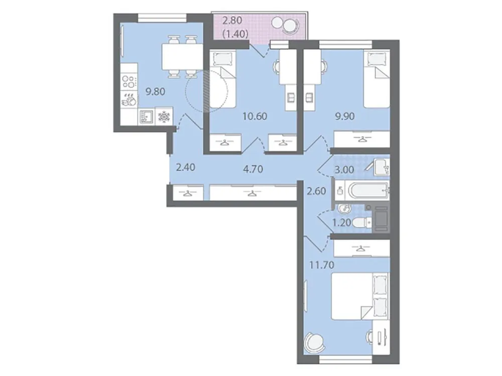 Продается 3-комнатная квартира, 57,3 м² - Фото 1
