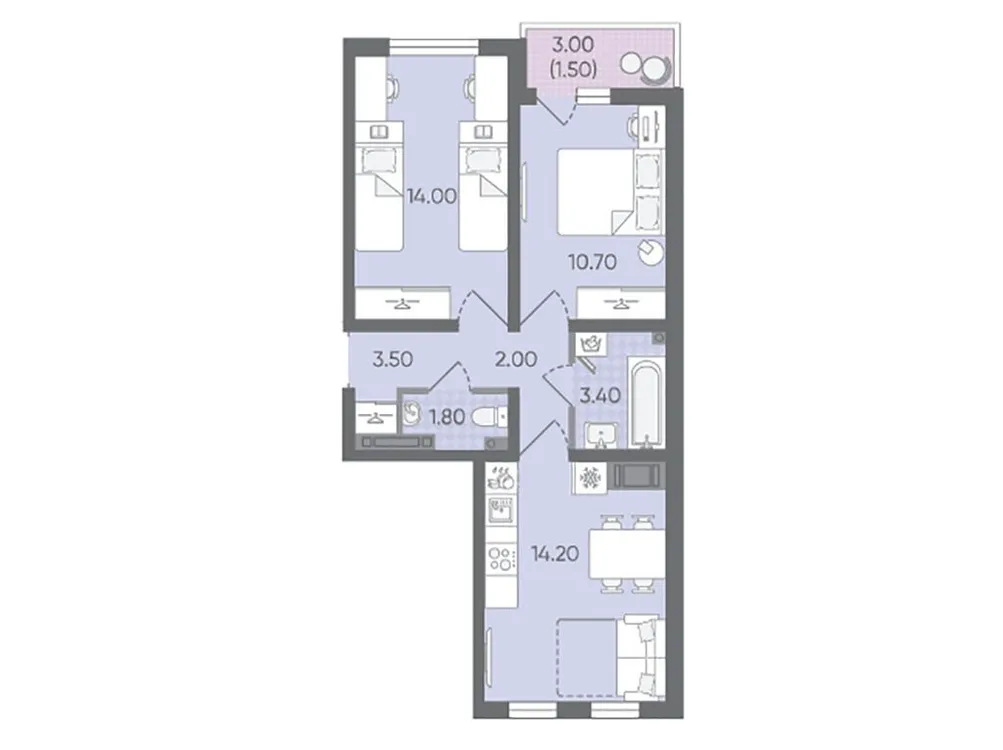 Продается 2-комнатная квартира, 51,1 м² - Фото 1