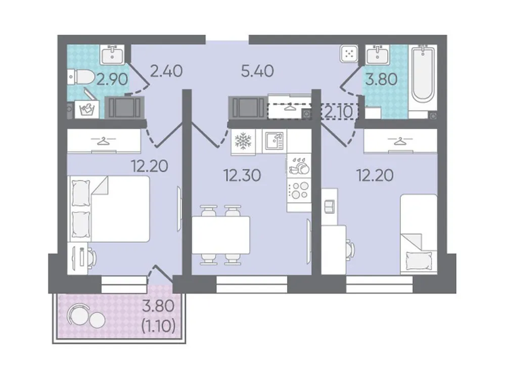 Продается 2-комнатная квартира, 54,4 м² - Фото 1