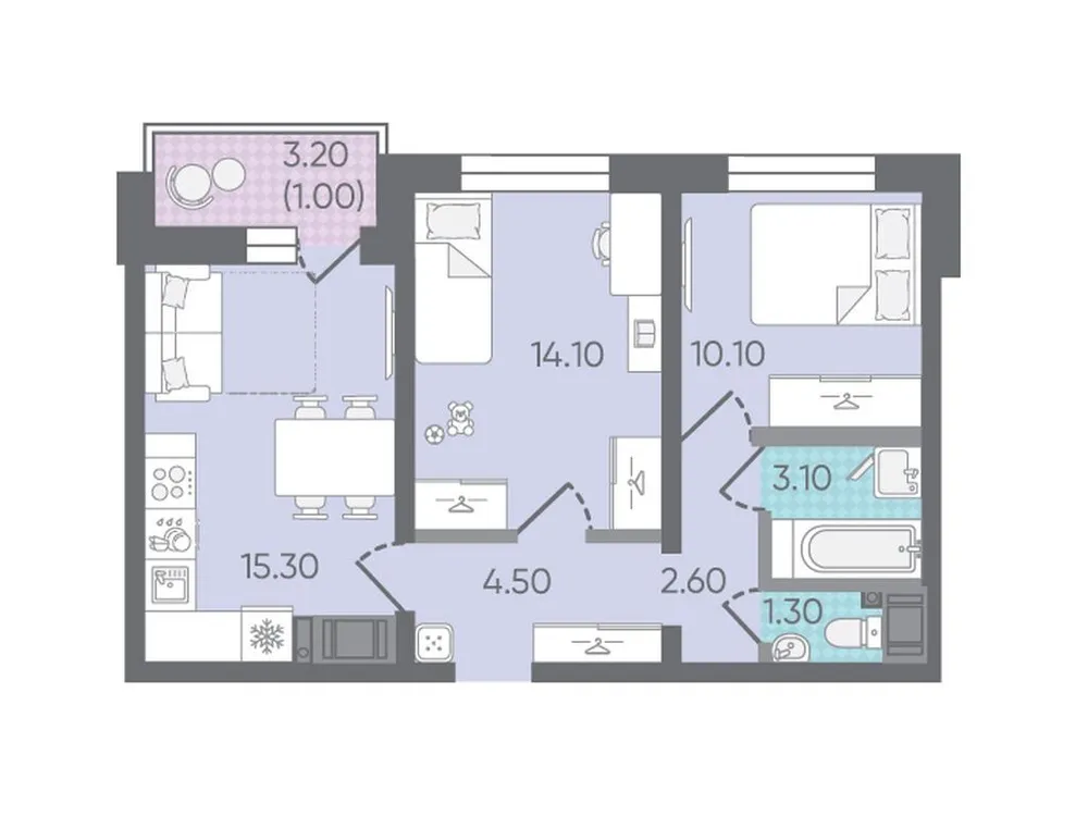Продается 2-комнатная квартира, 52 м² - Фото 1
