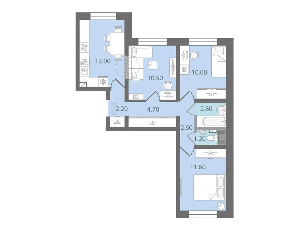 Продается 3-комнатная квартира, 57,6 м² - Фото 1