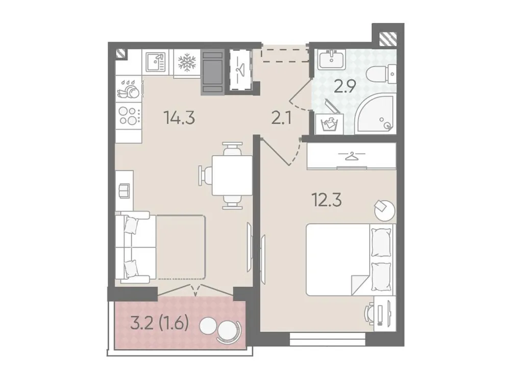 Продается 1-комнатная квартира, 33,2 м² - Фото 1