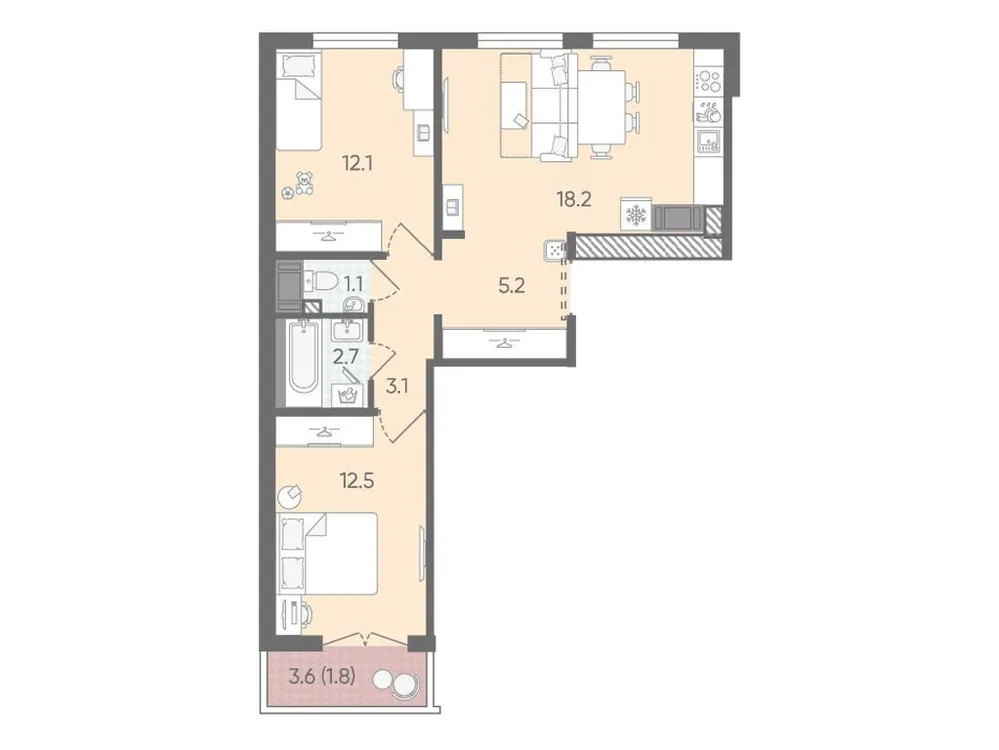 Продается 2-комнатная квартира, 56,7 м² - Фото 1