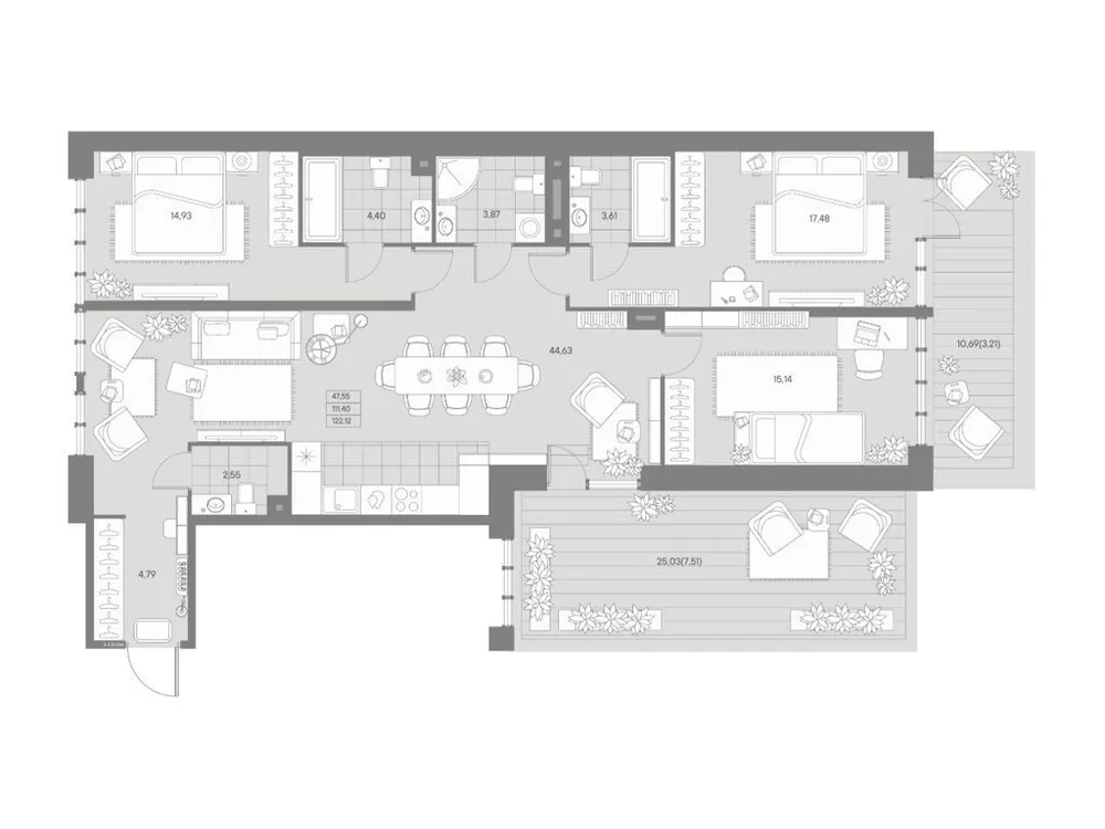 Продается 3-комнатная квартира, 122,1 м² - Фото 1