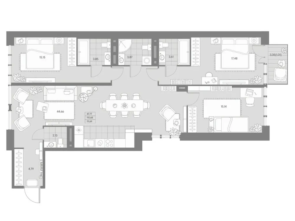 Продается 3-комнатная квартира, 111,7 м² - Фото 1
