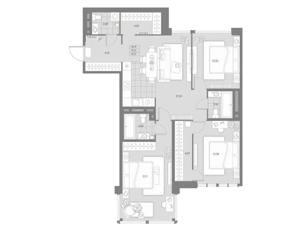 Продается 3-комнатная квартира, 99,2 м² - Фото 1