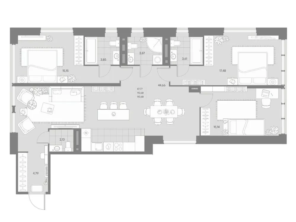 Продается 3-комнатная квартира, 110,7 м² - Фото 1