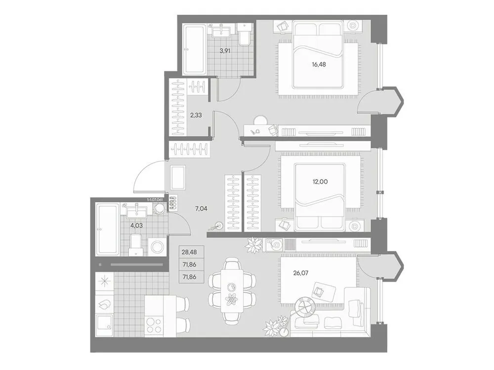 Продается 2-комнатная квартира, 71,9 м² - Фото 1