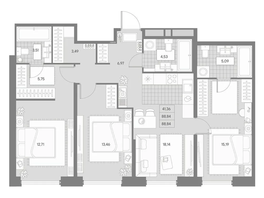 Продается 3-комнатная квартира, 88,8 м² - Фото 1