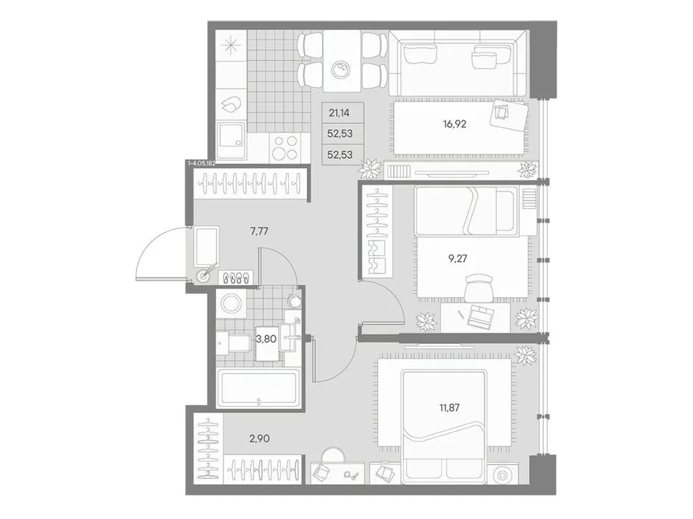 Продается 2-комнатная квартира, 52,5 м² - Фото 1