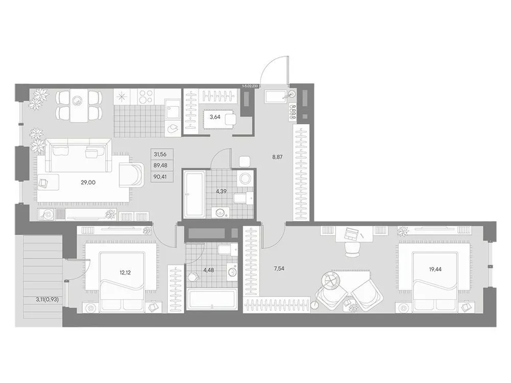 Продается 2-комнатная квартира, 90,4 м² - Фото 1