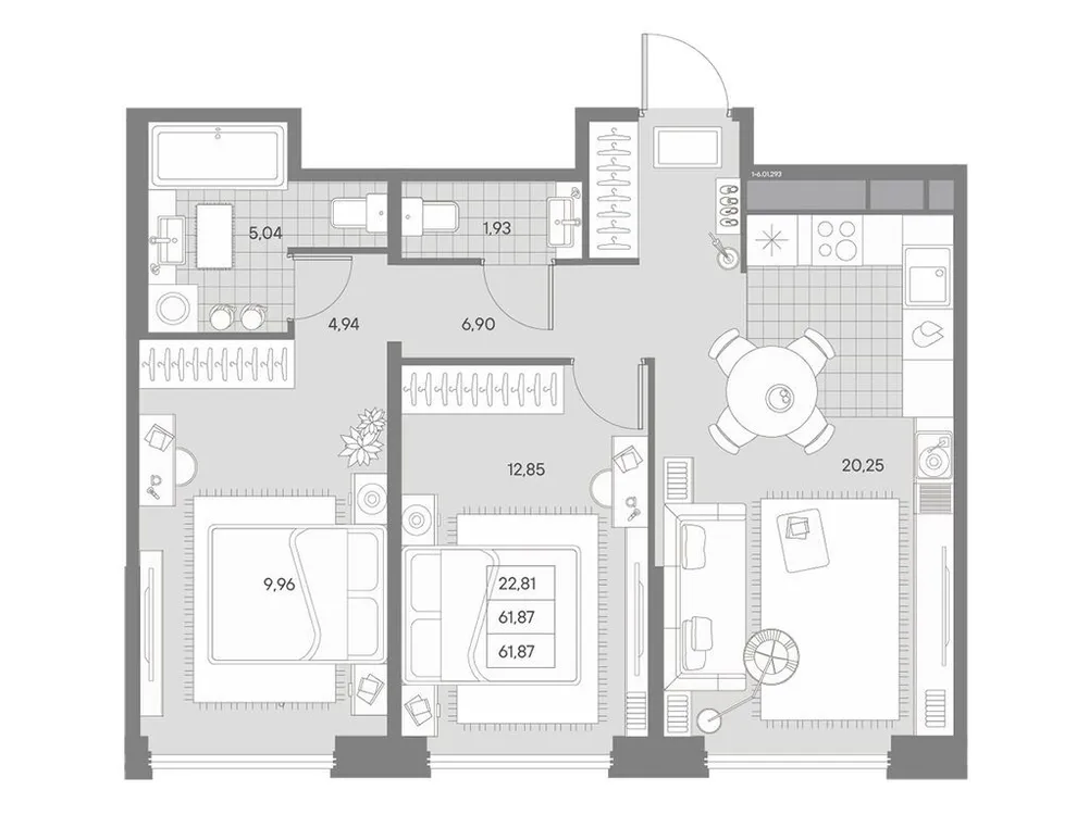 Продается 2-комнатная квартира, 61,9 м² - Фото 1