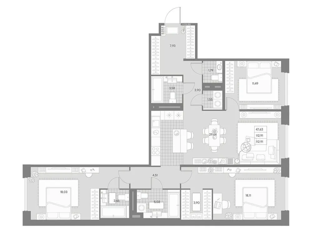 Продается 3-комнатная квартира, 112,9 м² - Фото 1