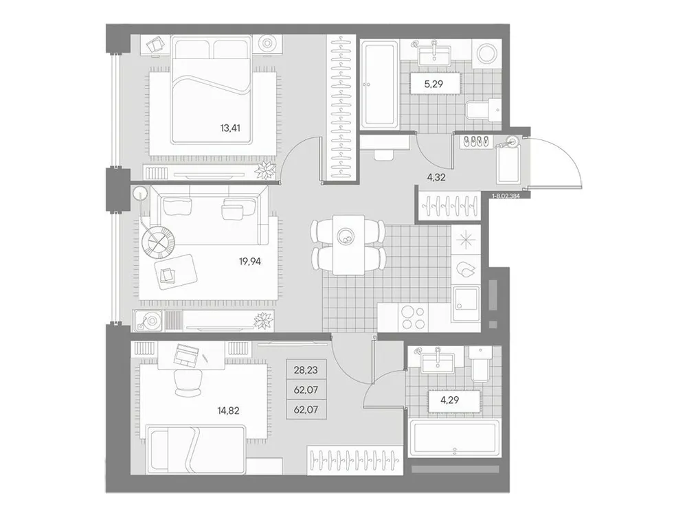 Продается 2-комнатная квартира, 62,1 м² - Фото 1
