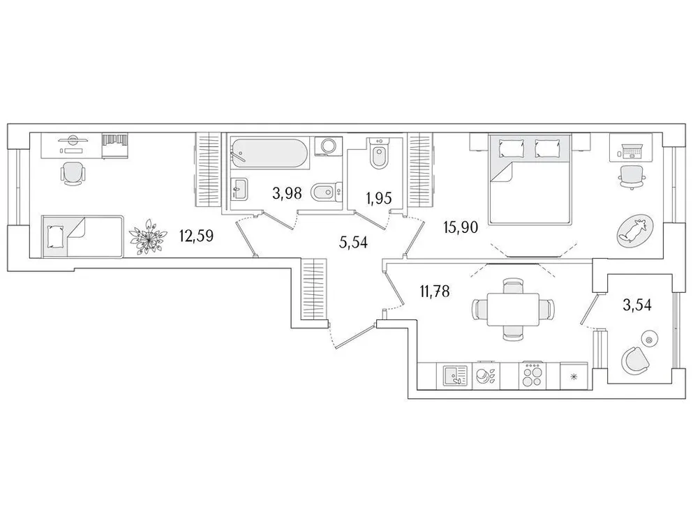 Продается 2-комнатная квартира, 53,5 м² - Фото 1