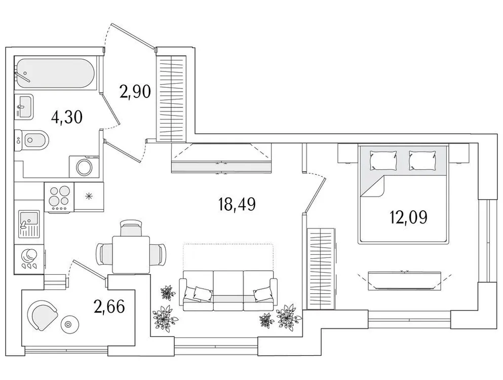 Продается 1-комнатная квартира, 39,1 м² - Фото 1