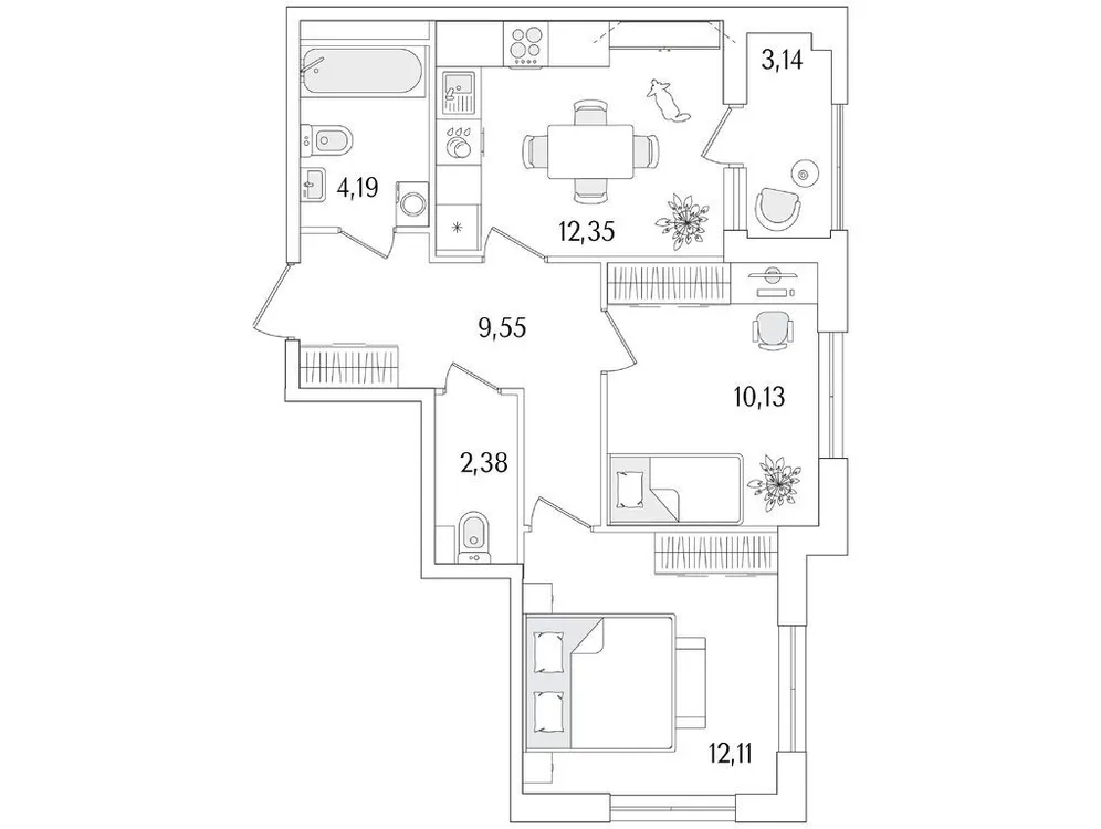 Продается 2-комнатная квартира, 52,3 м² - Фото 1