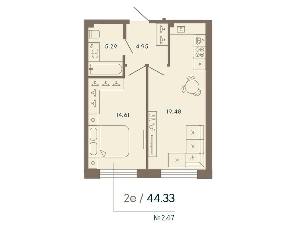 Продается 1-комнатная квартира, 44,3 м² - Фото 1