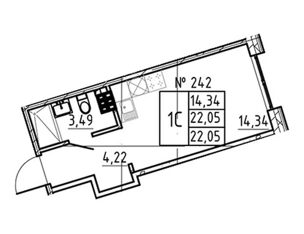 Продается 1-комнатная квартира, 22,1 м² - Фото 1