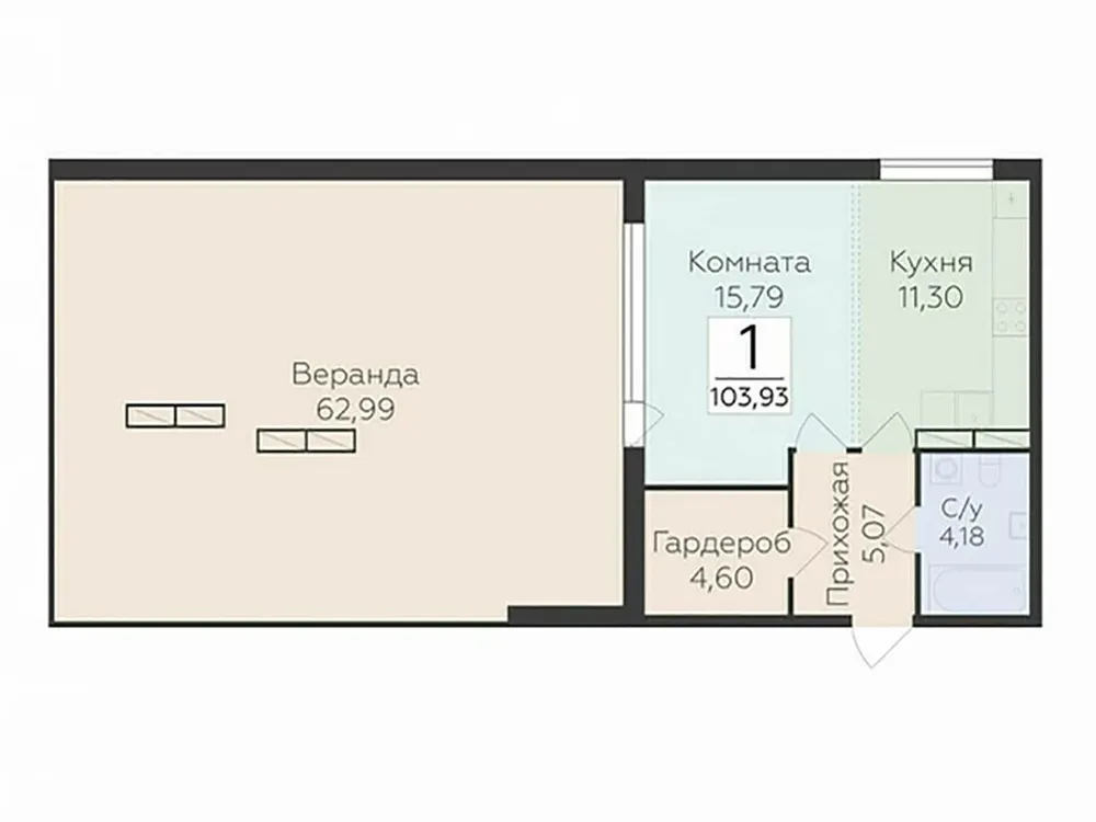 Продается 1-комнатная квартира, 103,9 м² - Фото 1