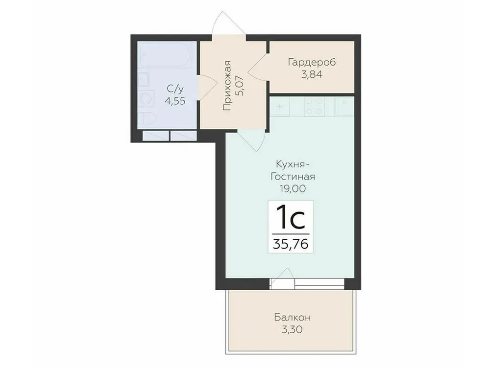 Продается 1-комнатная квартира, 35,8 м² - Фото 1