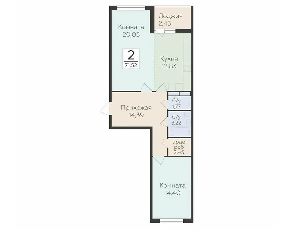 Продается 2-комнатная квартира, 71,5 м² - Фото 1