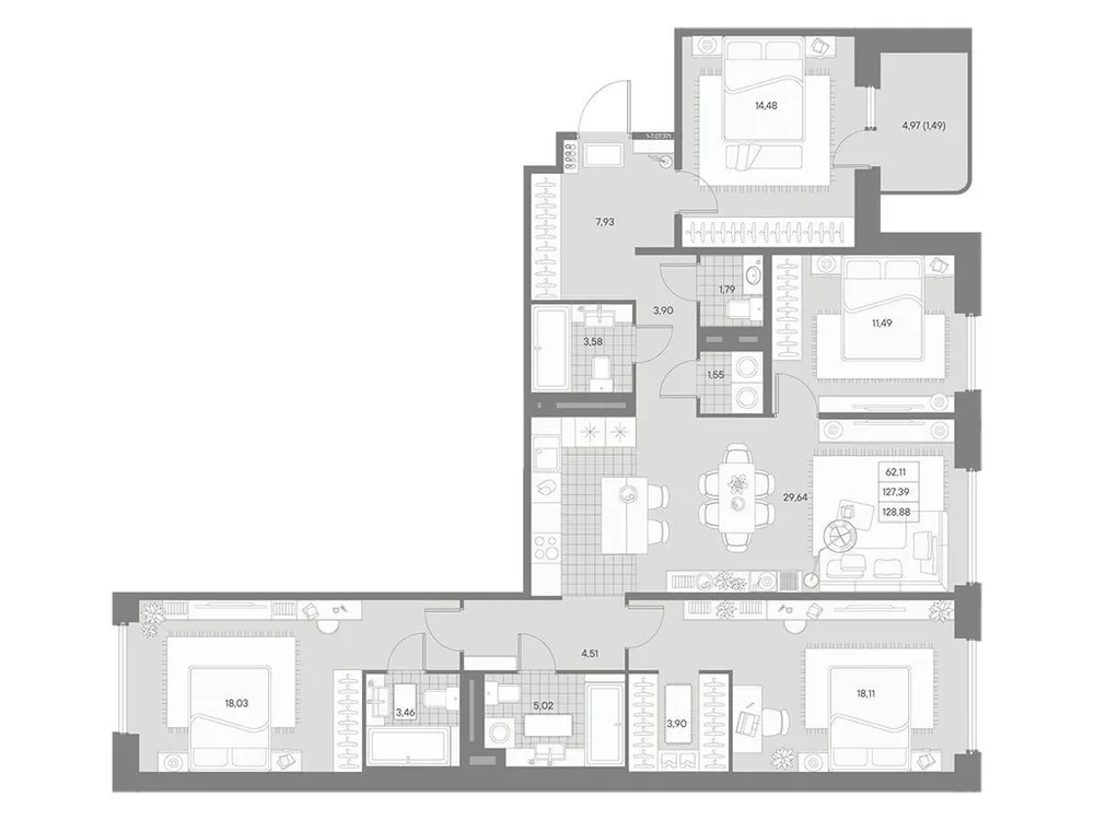 Продается 4-комнатная квартира, 128,9 м² - Фото 1