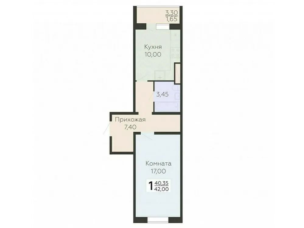 Продается 1-комнатная квартира, 42 м² - Фото 1