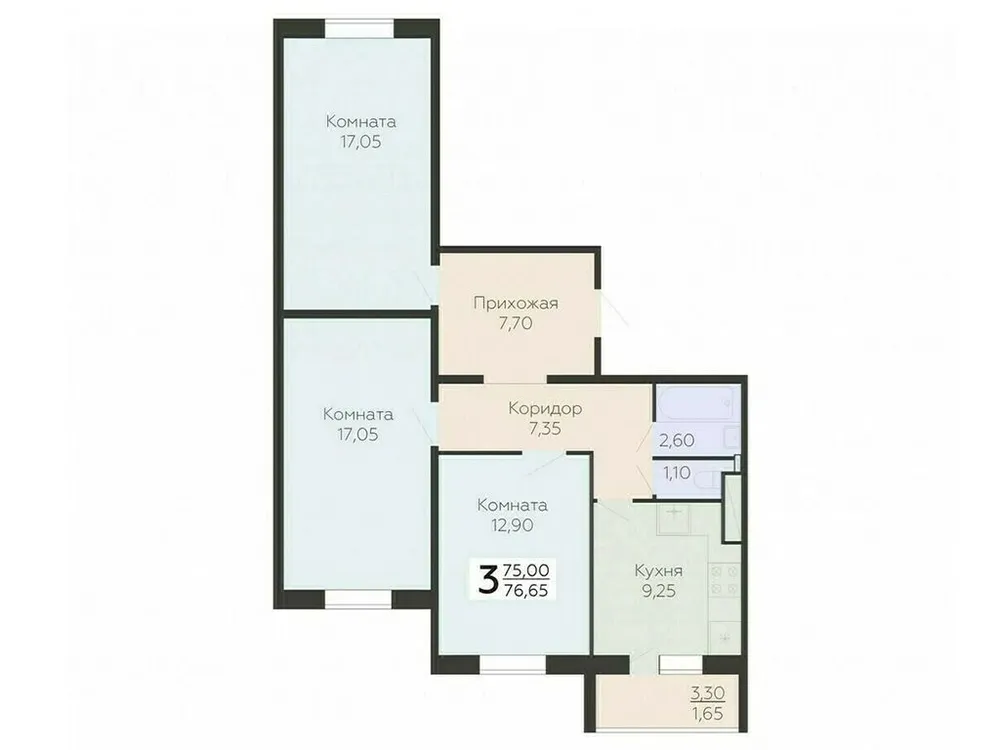 Продается 3-комнатная квартира, 76,7 м² - Фото 1