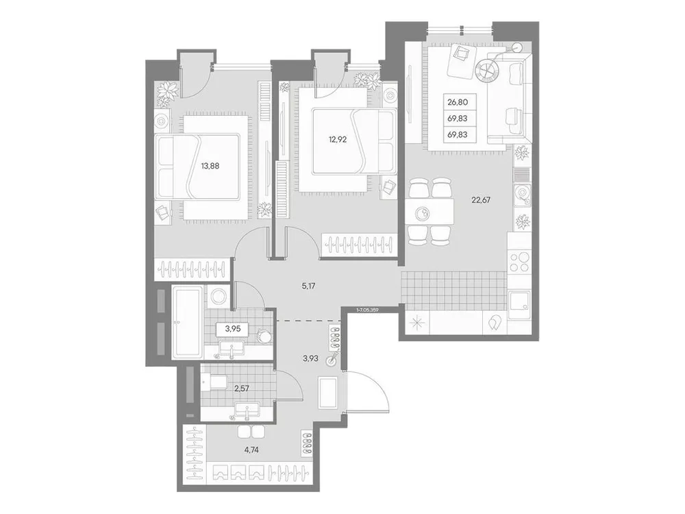 Продается 2-комнатная квартира, 69,8 м² - Фото 1