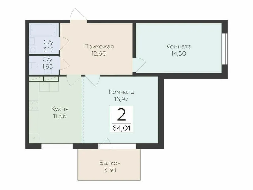 Продается 2-комнатная квартира, 64 м² - Фото 1