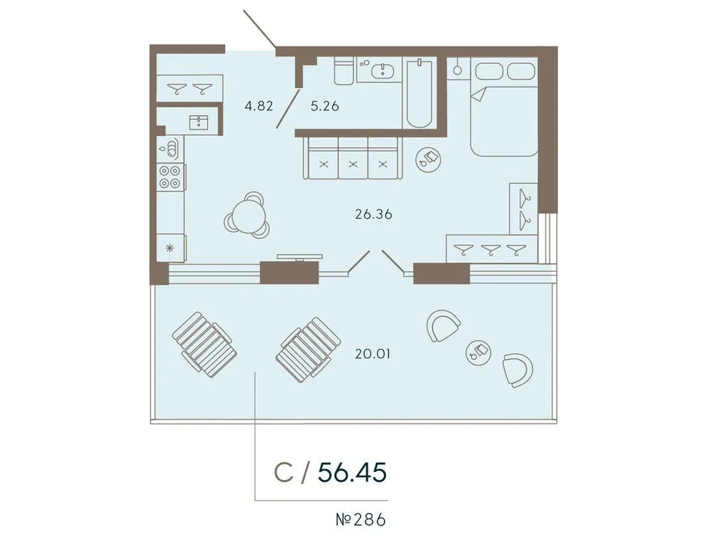 Продается 1-комнатная квартира, 56,5 м² - Фото 1