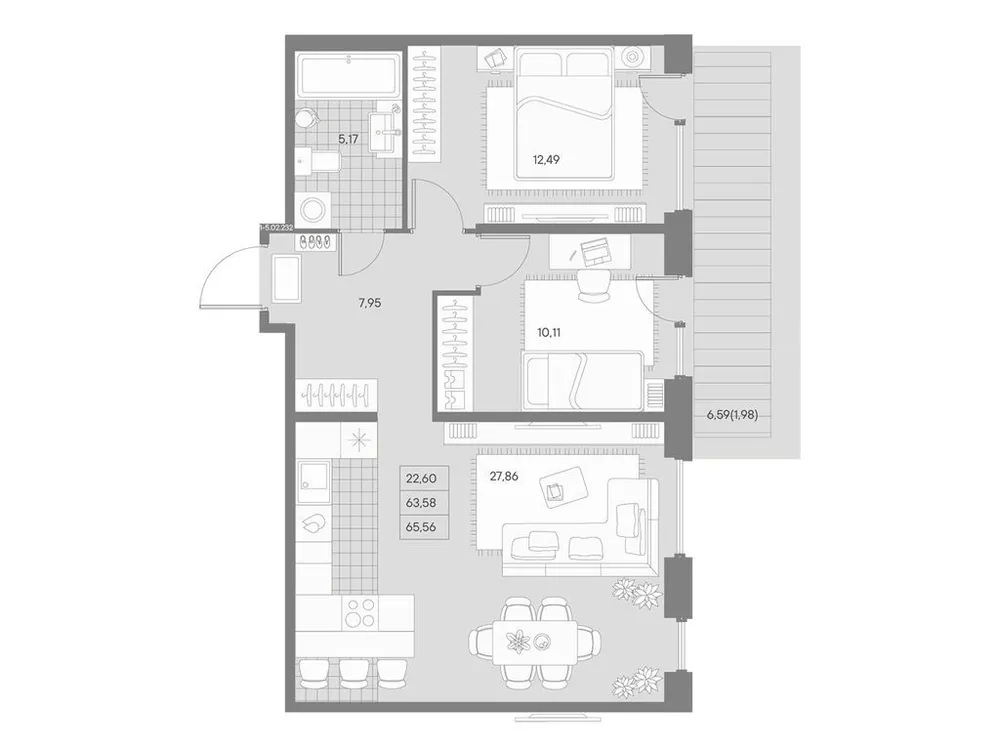 Продается 2-комнатная квартира, 65,6 м² - Фото 1