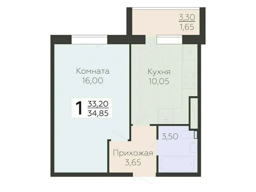 Продается 1-комнатная квартира, 34,9 м² - Фото 1