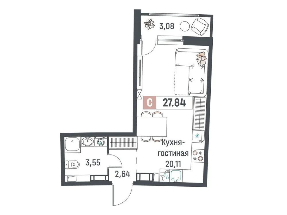 Продается студия, 27,8 м² - Фото 1