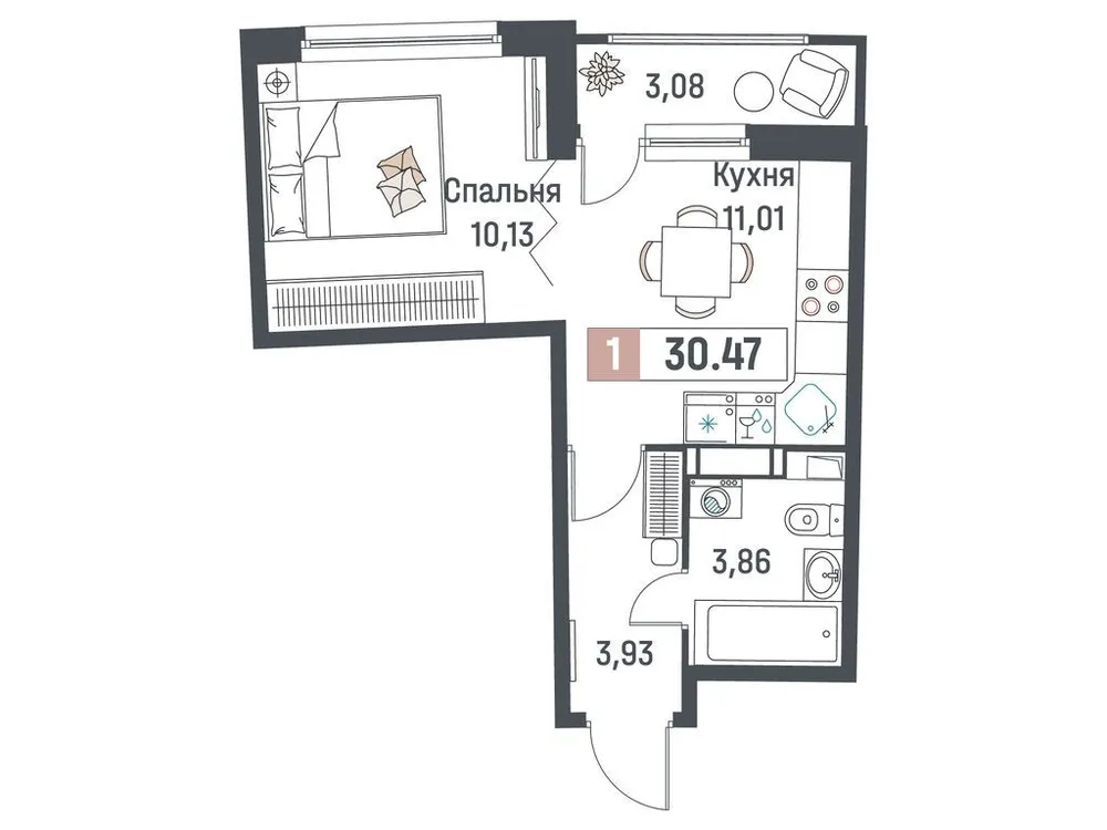 Продается 1-комнатная квартира, 30,5 м² - Фото 1