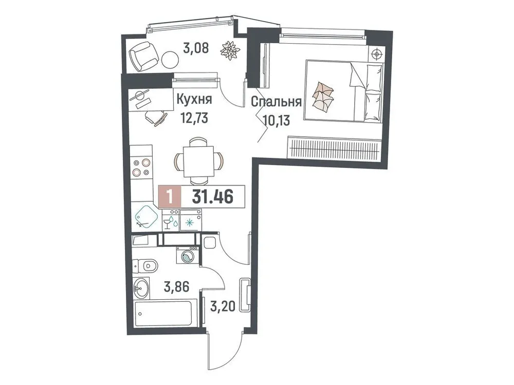 Продается 1-комнатная квартира, 31,5 м² - Фото 1