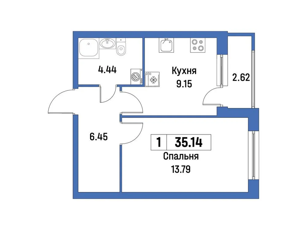 Продается 1-комнатная квартира, 35,1 м² - Фото 1