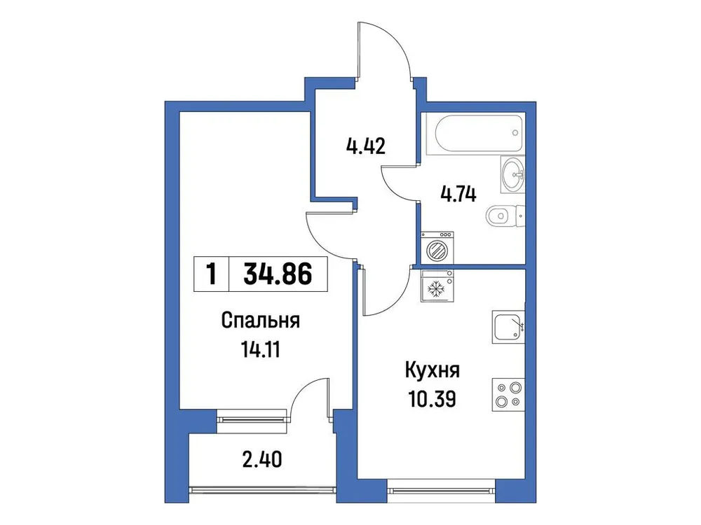 Продается 1-комнатная квартира, 34,9 м² - Фото 1