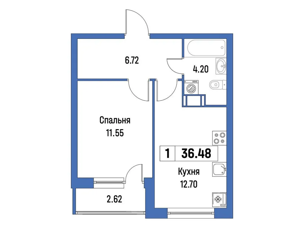 Продается 1-комнатная квартира, 36,5 м² - Фото 1