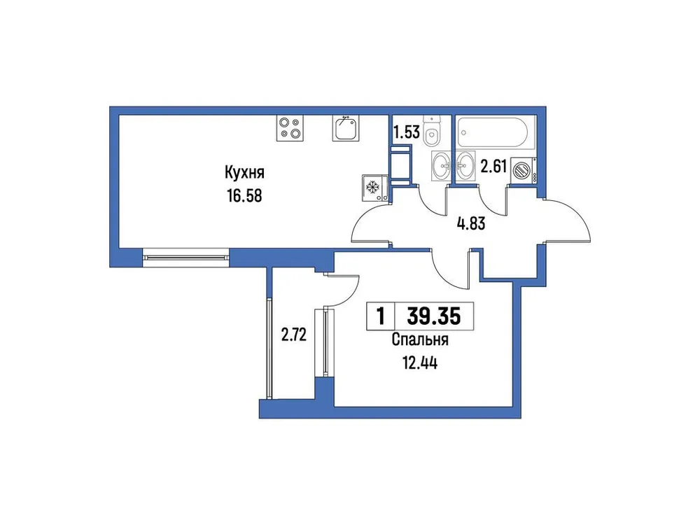 Продается 1-комнатная квартира, 39,4 м² - Фото 1