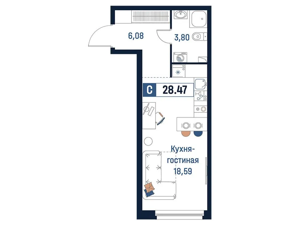 Продается студия, 28,5 м² - Фото 1