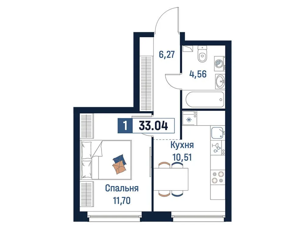 Продается 1-комнатная квартира, 33 м² - Фото 1