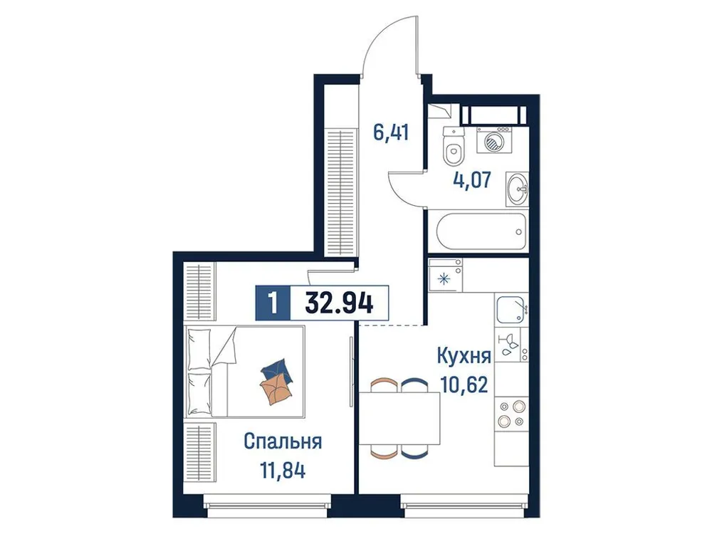 Продается 1-комнатная квартира, 32,9 м² - Фото 1