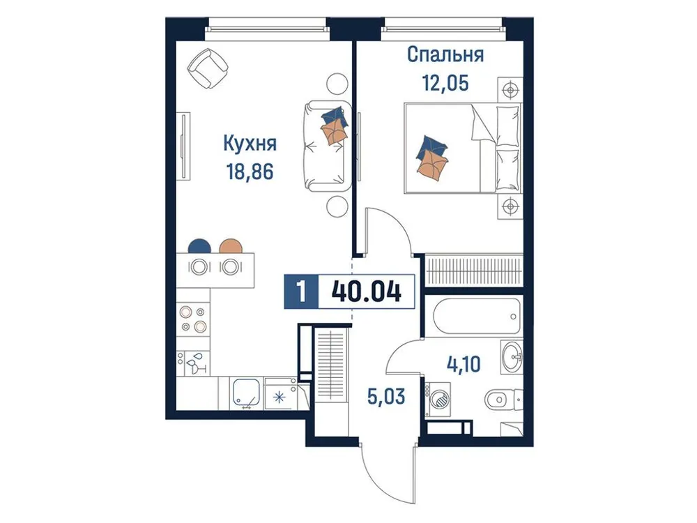 Продается 1-комнатная квартира, 40 м² - Фото 1