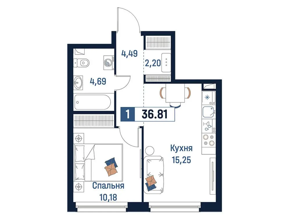 Продается 1-комнатная квартира, 36,8 м² - Фото 1