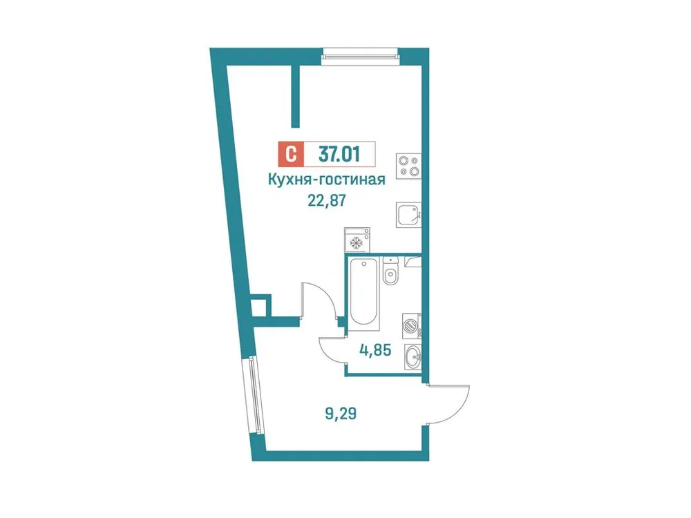 Продается студия, 37 м² - Фото 1
