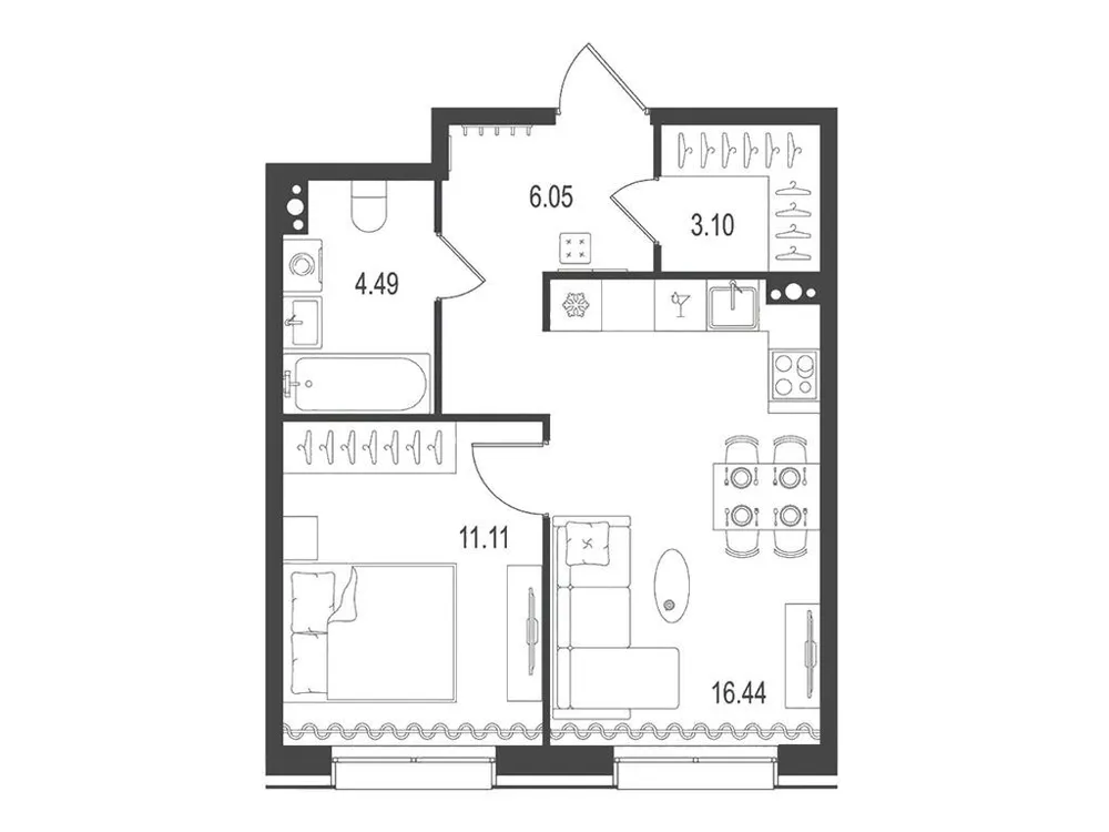 Продается 1-комнатная квартира, 41,2 м² - Фото 1