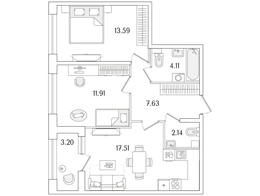 Продается 2-комнатная квартира, 58,5 м² - Фото 1